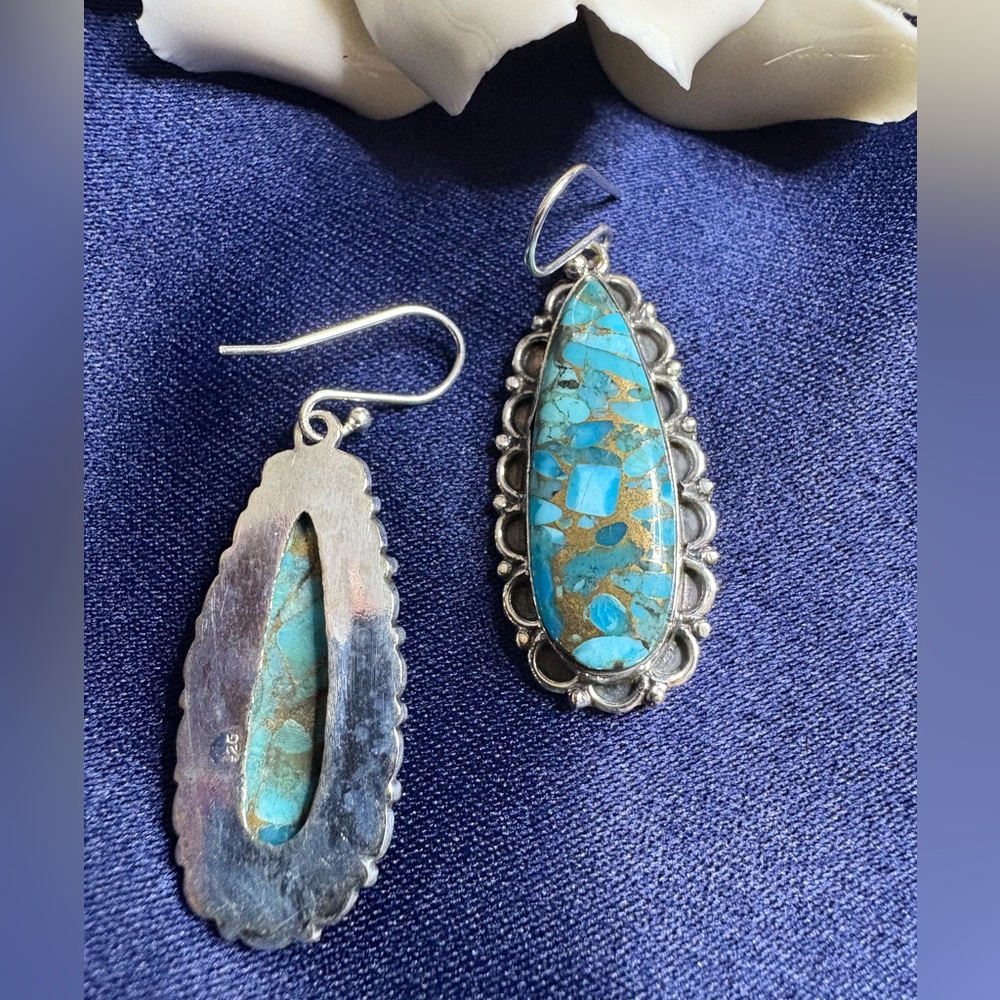 SOLD Earrings*Turquoise Copper Infused Southwestern Dangle Drop Wire Earrings - Picture 4 of 6